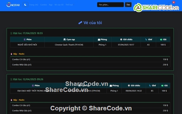 Code web,Web đặt vé xem phim,đặt vé xem phim